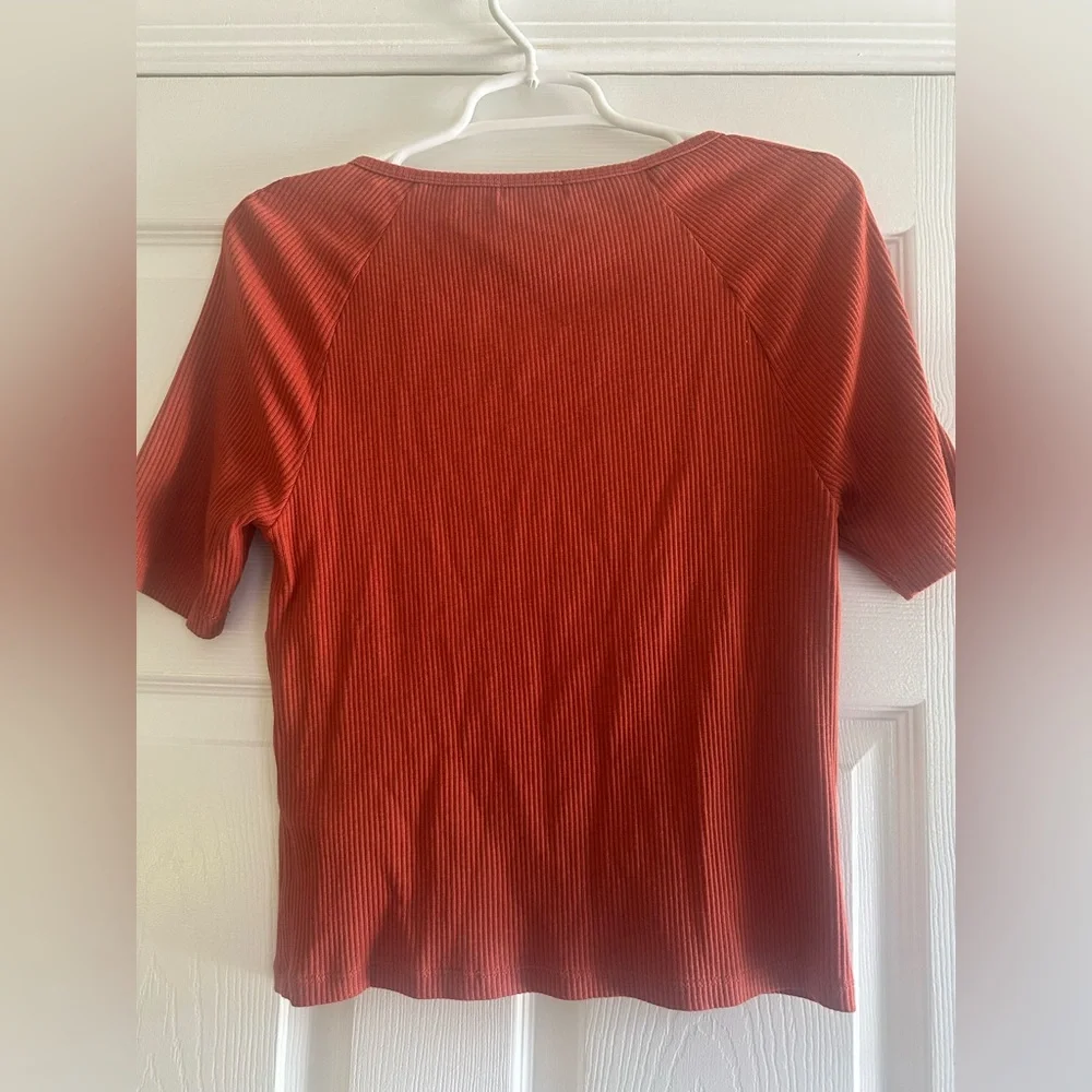 J. Crew Tie Front Vintage Rib T-Shirt Top Burnt Sienna M
